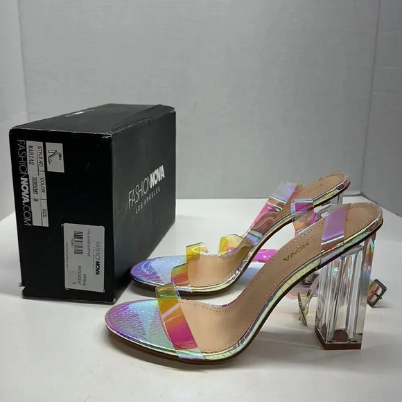 Fashion Nova The Glass Slipper High Heel Maria 2 Iridescent Shoes Size 9 - Picture 6 of 10